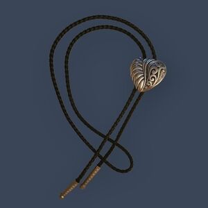 Vintage Swirl Heart Braided Leather Lariat Bolo Unisex Tie Necklace